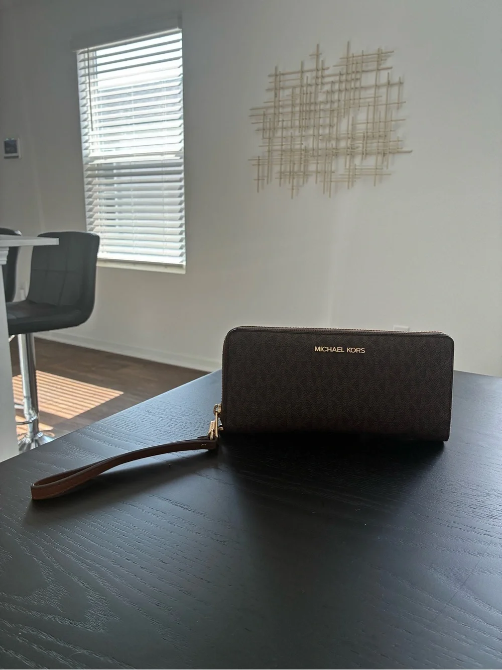 Michael Kors Dark Brown Monogram Zip Wristlet Wallet